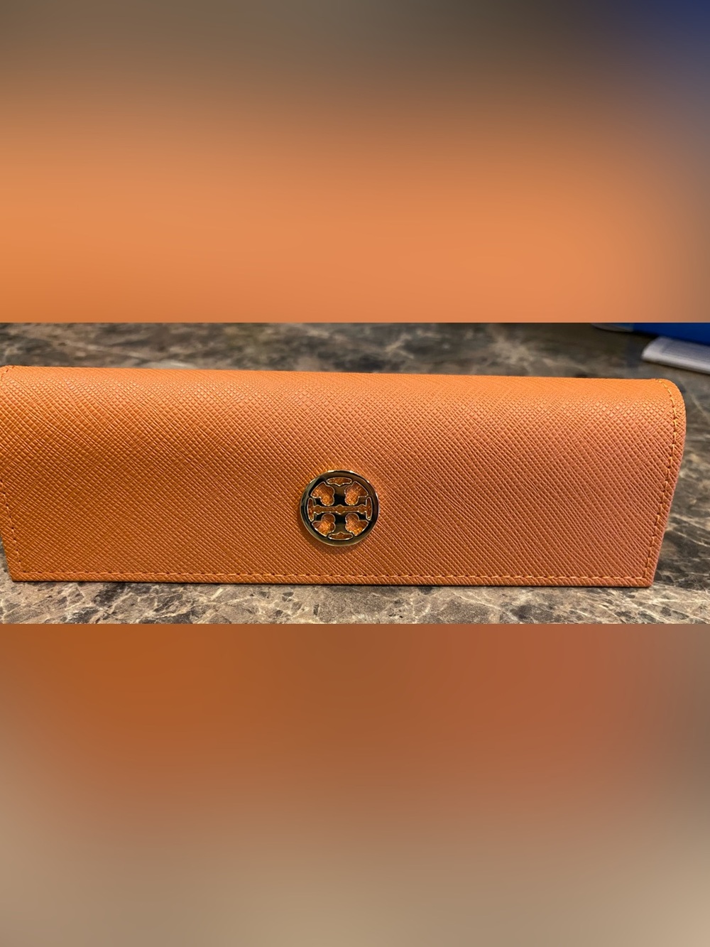 Tory Burch Orange Eyeglass Case with Gold Logo